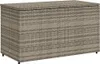 A grey and tan poly rattan storage box with a lid, shown from the front. Náhled obrázku produktu