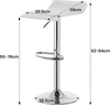 A white bar stool with chrome accents, shown with dimensions indicated by measurement lines and text. Produktbild-Vorschau