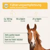An infographic showing feeding recommendations for horses, with a horse's head in the foreground. Produktbild-Vorschau