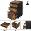 Collage of images showing a mobile file cabinet with dimensions and close-ups of its drawers. Produktbild-Vorschau