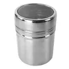 A silver stainless steel powder shaker with a mesh top. Produktbild-Vorschau