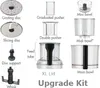 An image showing various parts of a food processor, labeled with their names. Voir les images du produit