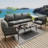 A patio furniture set on a wooden deck overlooking the ocean. Podgląd zdjęcia produktu