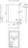 Technical drawing and diagram of a bathroom mirror with dimensions and features. Podgląd zdjęcia produktu