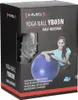 Product packaging for a yoga ball with massage insets, showing the product and a model. Voir les images du produit