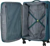 The inside of an open teal suitcase, showing the storage compartments and straps. Anteprima dell’immagine prodotto