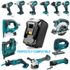 A collage of various power tools and a battery pack, with text indicating compatibility. Produktbild-Vorschau