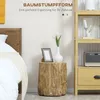 A bedside table with a tree stump design next to a bed and a shelf unit. Produktbild-Vorschau