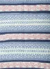 A close-up view of a knitted fabric with horizontal stripes in blue, pink, and white. Produktbild-Vorschau