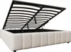 A beige upholstered bed frame with the hydraulic storage mechanism open, revealing the slatted base. Anteprima dell’immagine prodotto