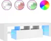 A white TV stand with LED lighting, shown with inset images demonstrating different color options. Náhľad obrázku produktu