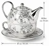Tea for One Set Teekanne mit Tasse Keramik Weiß Silber Rose Produktbild-Vorschau 3