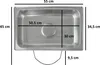 A top-down view of a stainless steel sink with dimensions indicated by lines and text. A metal rack is attached to the bottom. Náhled obrázku produktu
