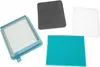 A set of air filters for an appliance, including a HEPA filter with a blue frame, a gray foam filter, and a teal foam filter. Produktbild-Vorschau