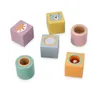 A collection of wooden blocks with animal faces and sensory elements, arranged on a white background. Produktbild-Vorschau
