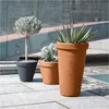Three planters with plants on a paved patio area. Náhľad obrázku produktu