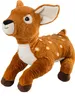 A plush toy deer fawn with white spots, lying down on a white background. Produktbild-Vorschau