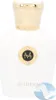 A white perfume bottle with a gold cap and a circular emblem on the front. Anteprima dell’immagine prodotto