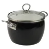 A black pot with a glass lid and silver handles, isolated on a white background. Podgląd zdjęcia produktu