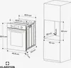 Diagram showing the dimensions of a built-in oven and its corresponding cabinet space. Produktbild-Vorschau
