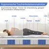 A woman is lying on a mattress, with diagrams indicating the 7 support zones of the mattress. Produktbild-Vorschau