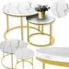 A collage of round coffee tables with a marble-like finish and gold metal legs. Náhled obrázku produktu