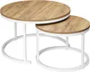 Two nesting coffee tables with wood-grain tops and white metal frames. Produktbild-Vorschau