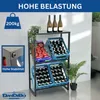 A metal shelving unit designed for storing beverage crates and bottles, with some crates filled with bottles and others with tomatoes. The unit is shown in a clean, indoor setting. Produktbild-Vorschau