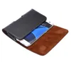 A black leather phone case with a brown interior is shown with a smartphone partially inserted. Produktbild-Vorschau