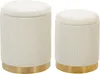 Runder Pouf im 2er Set aus Samt weiß Ottoman Sitzpouf Produktbild-Vorschau 1