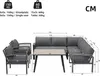 A diagram showing the dimensions of a garden lounge set and table, with weight capacities indicated. Podgląd zdjęcia produktu
