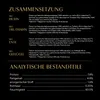 A black background with text detailing product composition and analytical components. Produktbild-Vorschau