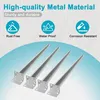 Four metal legs with mounting plates are shown against a light blue and white background. Text describes the material as high-quality metal and highlights features like rust-free, waterproof, and corrosion-resistant. Produktbild-Vorschau