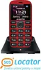 A red mobile phone with a charging dock and a logo below it. Podgląd zdjęcia produktu
