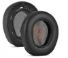Two black ear pads for headphones are shown against a white background. One ear pad is shown from the side, revealing its inner structure, while the other is shown from the front with a grey mesh and a red 'R' logo. Produktbild-Vorschau