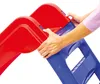 Hands assembling a red and blue plastic slide. Anteprima dell’immagine prodotto