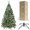 A Christmas tree, its packaging box, and a tree stand are displayed against a white background. Voir les images du produit