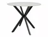 A round dining table with a white top and a black, star-shaped base, isolated on a white background. Anteprima dell’immagine prodotto