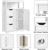 Collage showcasing different features of a white bathroom cabinet. Produktbild-Vorschau