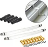 A collection of satellite antenna accessories, including LNB covers, coaxial cables with connectors, and F-connectors, arranged on a white background. Produktbild-Vorschau