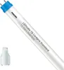 A Philips LED tube light with a white body and blue end caps, shown diagonally against a white background. A small white accessory is placed to the left of the tube. Náhľad obrázku produktu