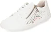 A white leather sneaker with perforated details and a side zipper. Voir les images du produit