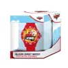 A red children's watch with a Cars theme, displayed in its retail packaging against a light blue and white background. Náhľad obrázku produktu