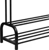 A close-up view of a black metal shoe rack with multiple shelves. Náhled obrázku produktu