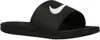 A black Nike slide sandal with a white Nike swoosh logo. Produktbild-Vorschau