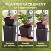 Set de 3 pots de fleurs polyrotin gris cache-pot pot Voir les images du produit 4