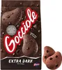 A package of chocolate cookies with cookies shown on the front and two cookies next to the package. Náhled obrázku produktu