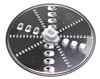 A close-up, top-down view of a metal food processor disc with multiple blades and a central white plastic attachment. Produktbild-Vorschau