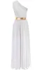 A white dress with a gold belt, styled as a Greek goddess costume. Produktbild-Vorschau