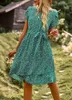 Damen Sommer Boho Kurzes Grünes XL Kleid mit Rüsche und Produktbild-Vorschau 2